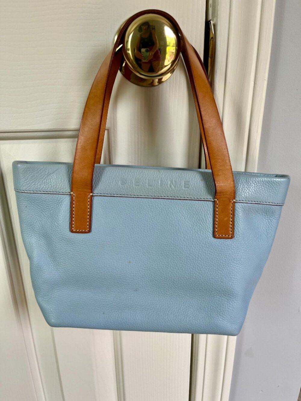 Authentic Vintage Céline Paris Mini Tote — Baby Blue Pebbled Leather
